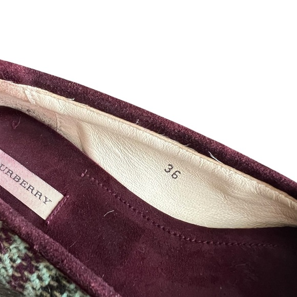 Burberry Women’s Houndstooth Check Bow Ballet Flats Purple Green Round Toe Shoes - Picture 7 of 15